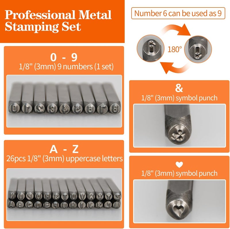 DkOvn Metal Stamping Kit, Jewelry Making Stamping Tools with 37pcs 3mm(1/8") Number and Letter Stamp Set, Steel Bench Block and Metal Stamping Hammer - Image 4